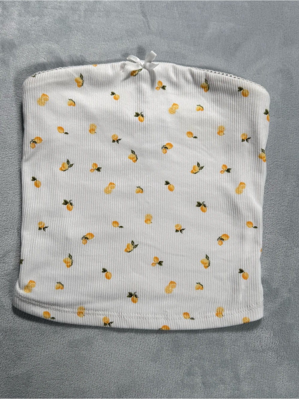 Rue21 XXS Peach Print Ribbed Tube Top Coquette Y2K Crop Worn Once